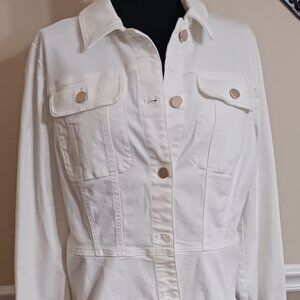 Excellent Condition White House Black Market White Denim Peplum Jacket